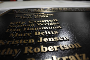 Closeup of the lettering on this beast of a plaque.